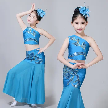 2022 Детски Рокли за Момичета на Традиционната Китайска Облекло Паун Дай Танцови Костюми Сценичното Представяне на Традиционната Празнична Облекло Ханфу