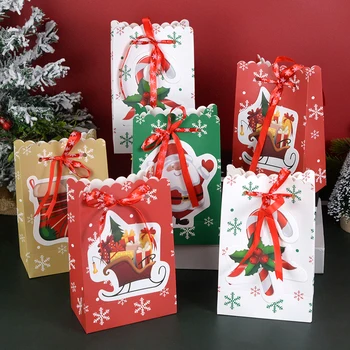 4шт Коледни Подаръчни Торбички От Крафт Хартия на Дядо Коледа Снежинка Бонбони, Бисквити Чанта Коледа Навидад Коледна Парти Полза за Опаковане на Подаръци Кутия