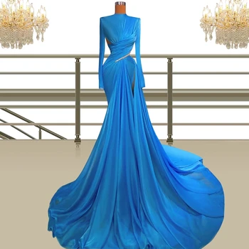 Blue Long Sleeves Evening Dresses Women Party Dress Evening Gown Vestidos De Fiesta рокля на бала вечерни рокли