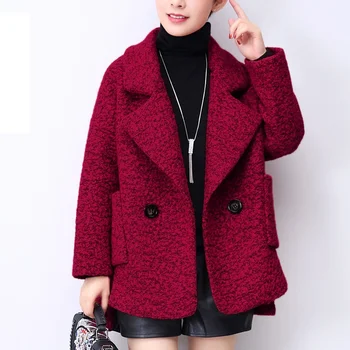 Кратко вълна палто женски Корейски Върховете Есен Зима Нов Туид дамски Модни дамски дрехи Без дъждобран Дамски палта 1079