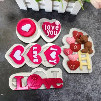 Мечката на ЛЮБОВТА Сърцето на Силиконовата Форма на Sugarcraft Cupcake Форма За Печене Смола Инструменти Фондан за Декорация на Торта Инструменти