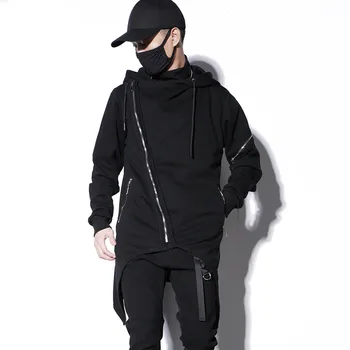Мъжки нова хип-хоп градинска яке с нередовни подолом, корейската версия, индивидуална ветровка, клубна шапка, свободно палто, средната и дългата дължина