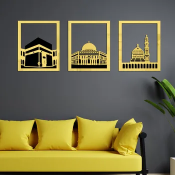 Мюсюлманска джамия Рамадан, Празник на Акрилна живопис-Рефлексен Стикер златен самоклеящийся фон стенен Декор стикер 3D стикер за стена