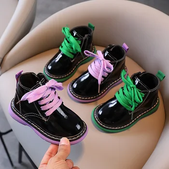 Принцеса Малки Момичета, Лакирани Кожени Обувки За момичета 2022 Есен Зима Детски Улични Модни Къси Ботуши Ботуши за Деца
